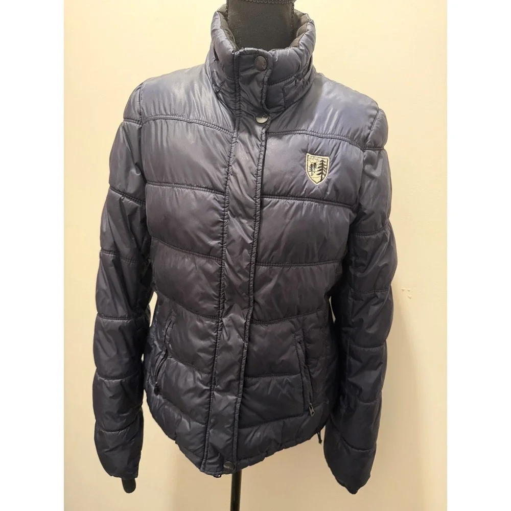 🍁American Eagle Outfitters Navy Blue Puffer‎ Jacket Hidden Hood Thumbholes Mens